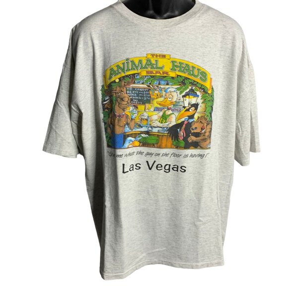 Vintage 80s Animal Haus Bar T Shirt XXL Grey Single Stitch Crewneck Las Vegas